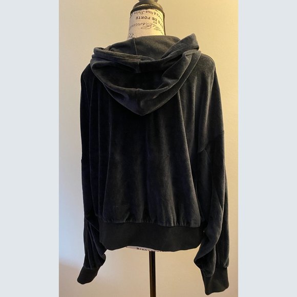 Adidas Cropped Black Velour Batwing Hoodie - Picture 3 of 5